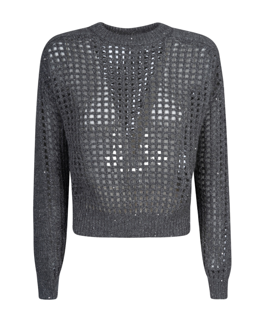 Brunello Cucinelli Pointelle-knit Long-sleeve Jumper In Black