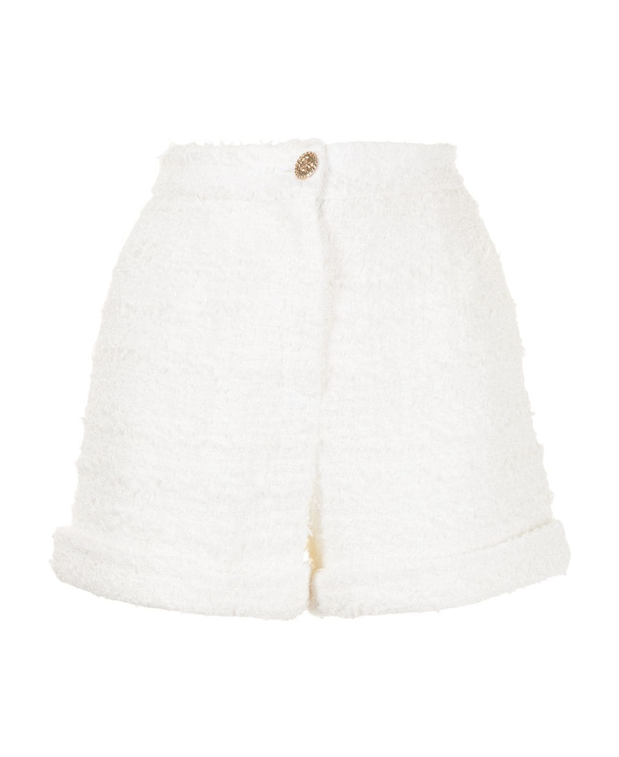 Edward Achour Paris High-waisted Tweed Shorts In White