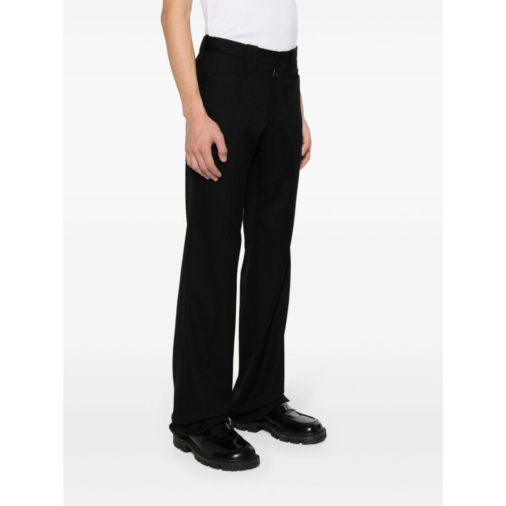 Maison Margiela Herringbone-pattern Wool Trousers In Black