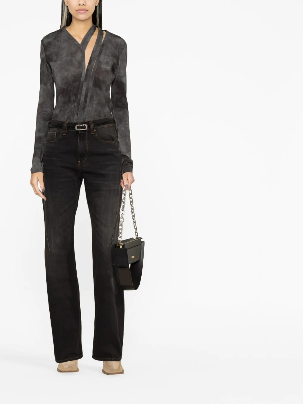 Y/project V-neck Cut-out Bodysuit In Black