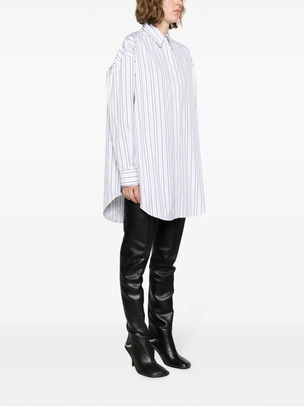 Off-white Pinstriped Long-sleeved Poplin Shirt In White