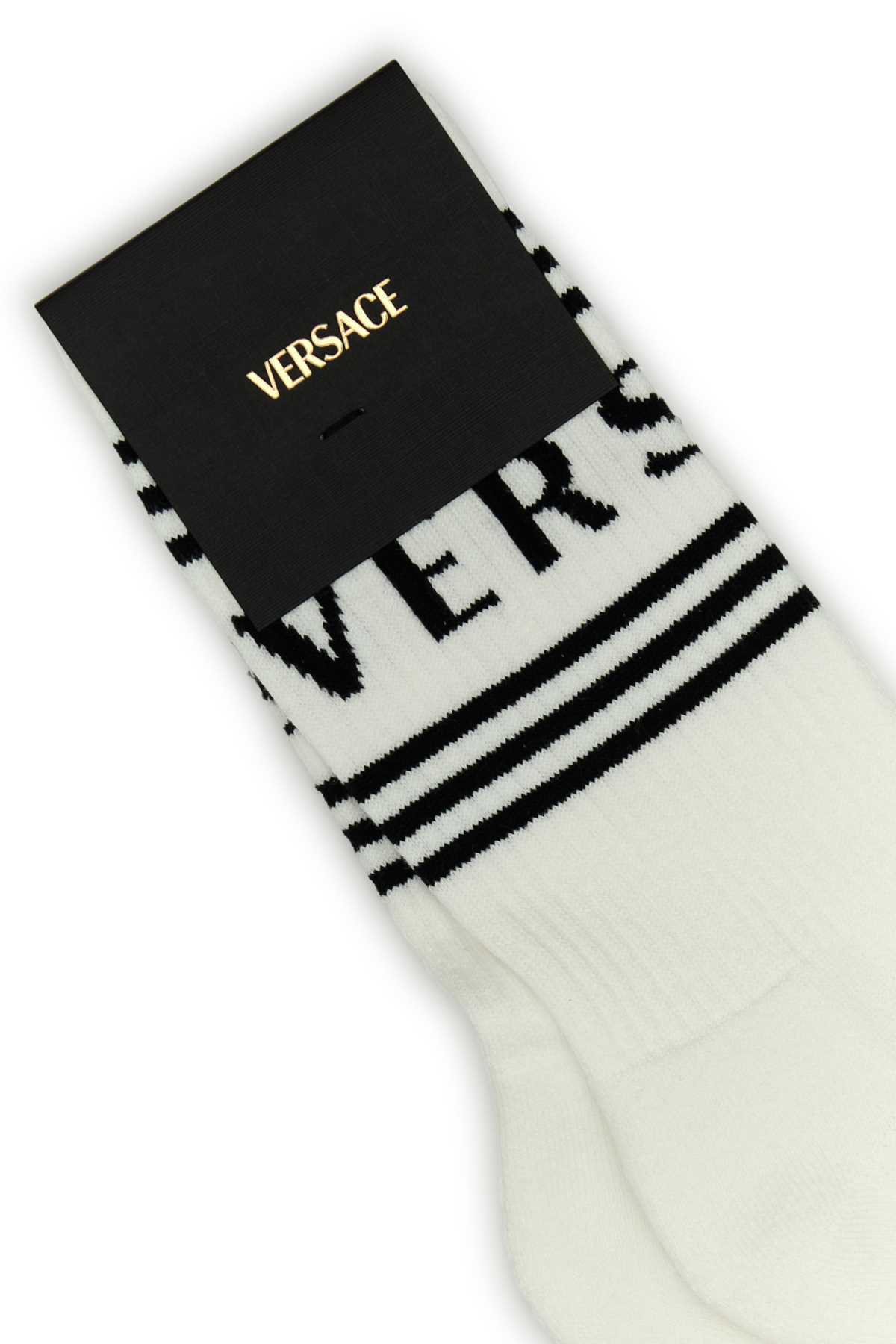 Versace Logo Inlaid Knitted Socks In White