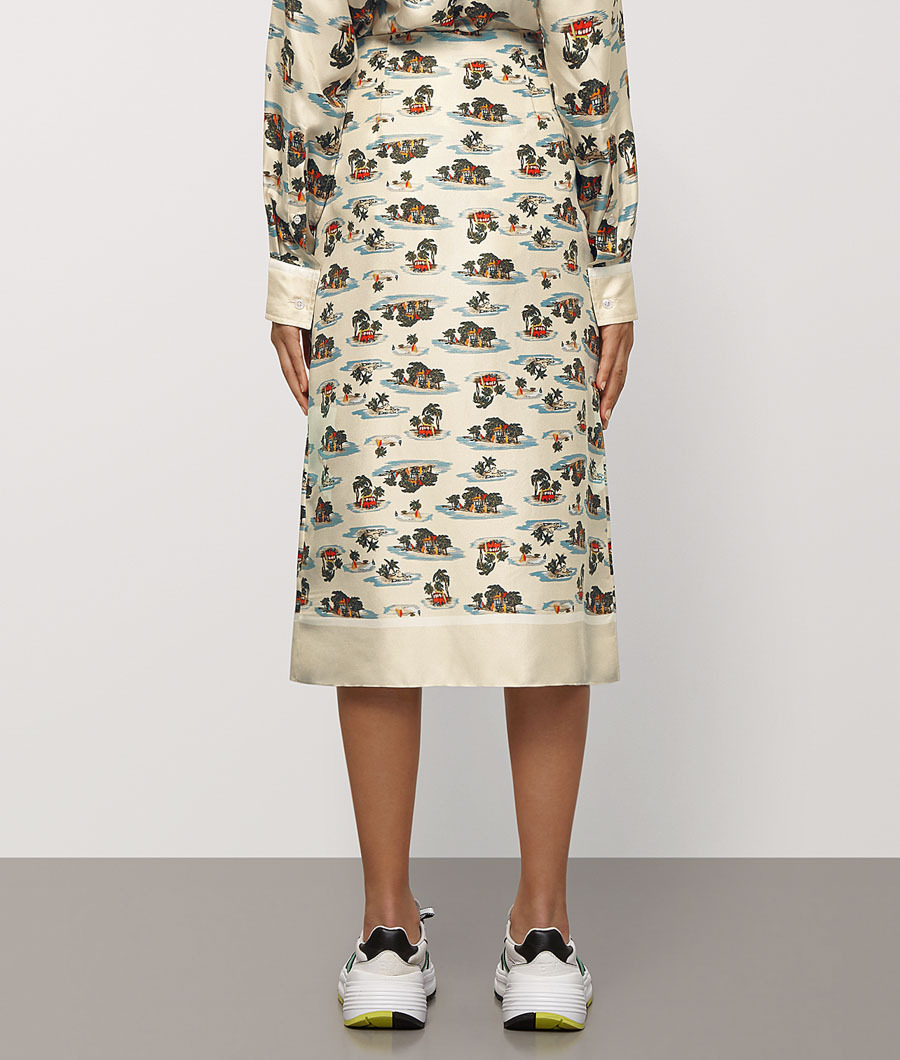 Bottega Veneta Postcard Pattern Printed Skirt In White