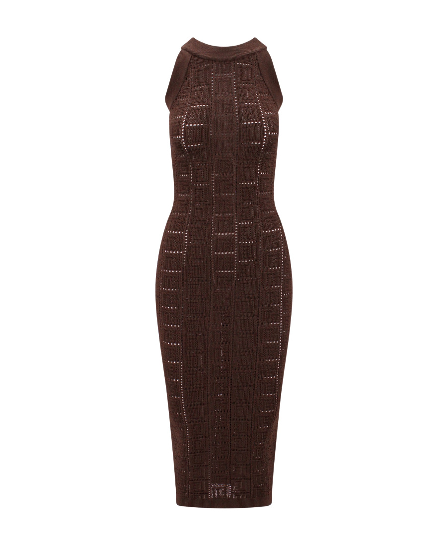 Balmain Monogram Mesh Midi Dress In Black