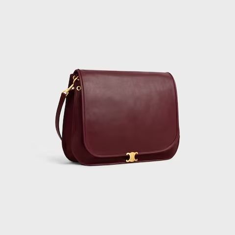 Celine Soft Triomphe Besace In Supple Shiny Lambskin In Burgundy