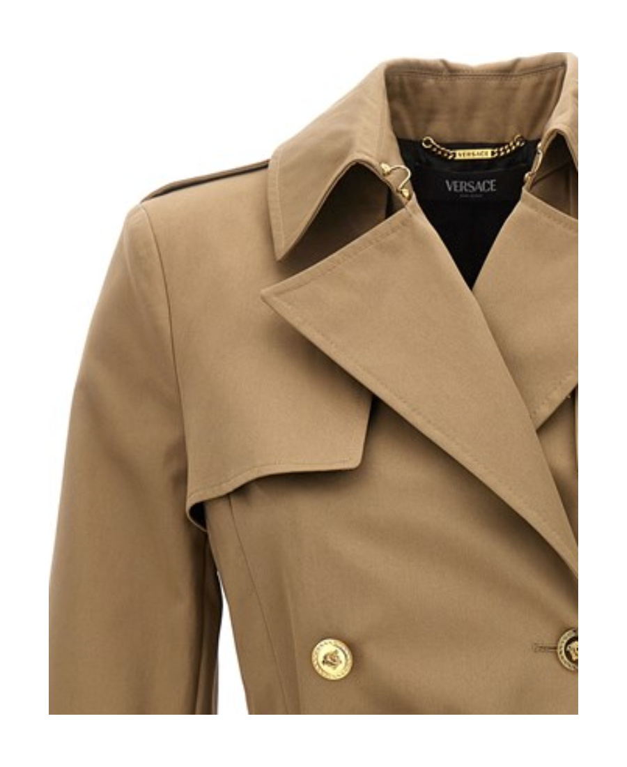 Versace Icons Belted Double-breasted Cotton-gabardine Trench Coat In Brown
