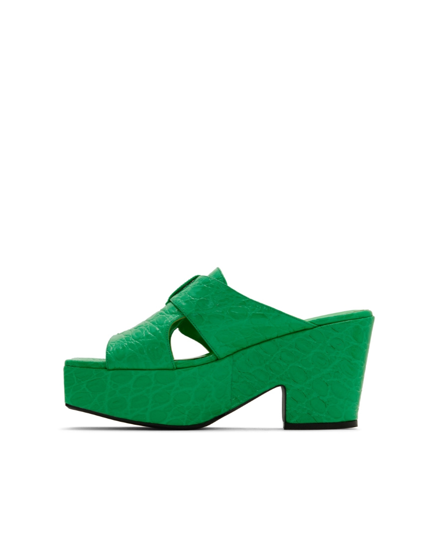 By Far Textured Embossed High-heeled Sandals In Green
