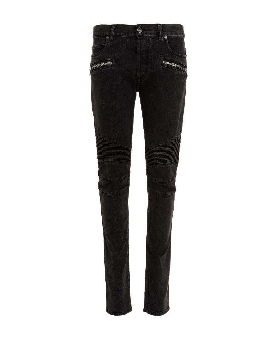 Shop Balmain Panelled Skinny Jeans In Black