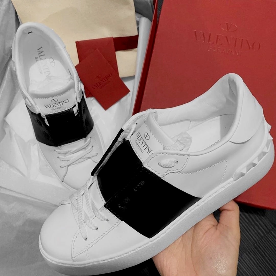 Shop Valentino Calfskin Open Sneaker In White