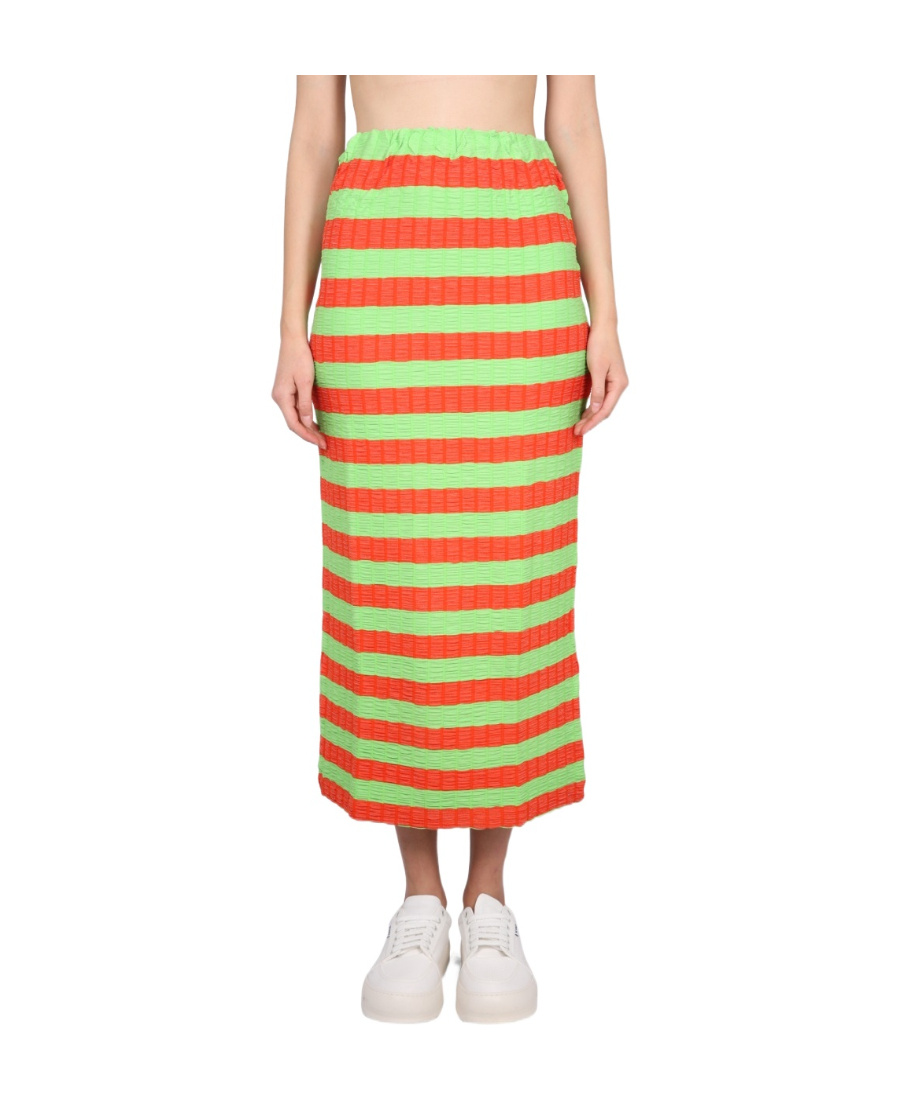 Sunnei Curled Striped Midi Skirt In Green