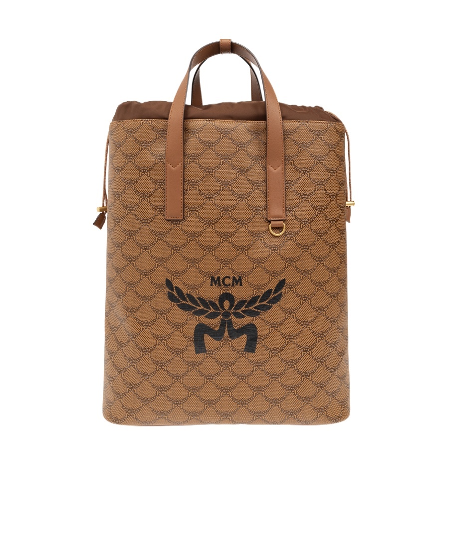 Mcm Himmel Lauretos Backpack With Drawstring Closure And Natural Nappa Leather Finishes In Brown