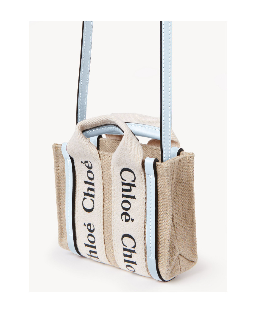 Chloé Woody Linen Mini Bag In Nude