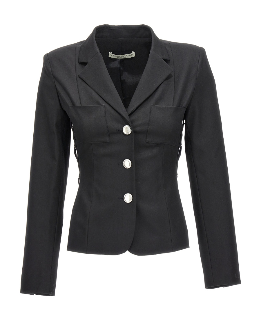 Alessandra Rich Tailored Fit Lace-up Blazer Jacket In Black