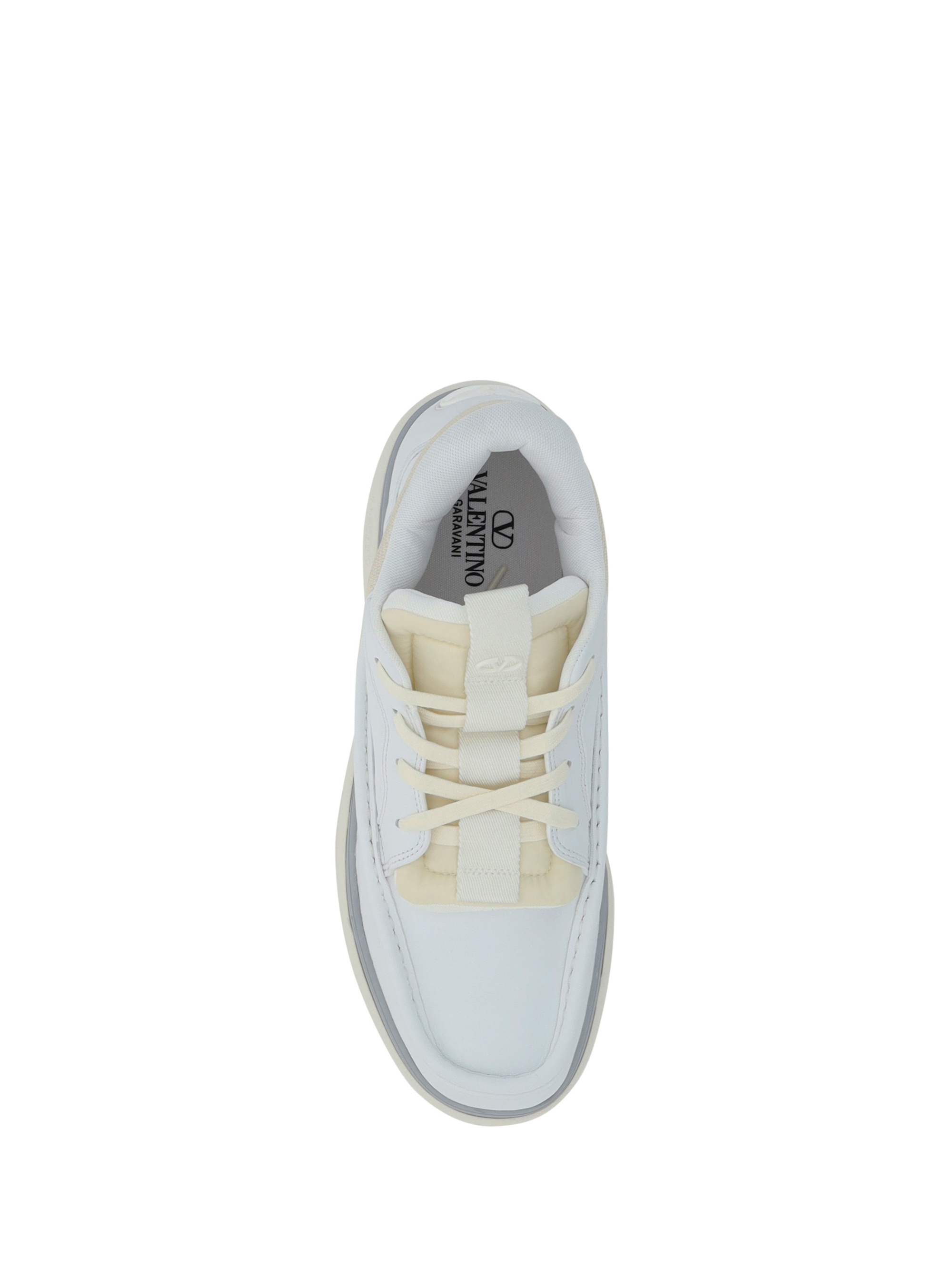 Valentino Calf Leather And Fabric Mid-top Runboot Sneakers In White