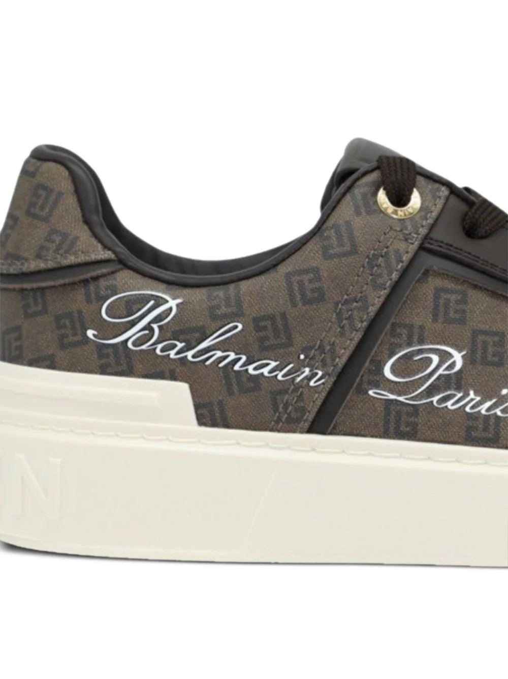 Balmain Logo Monogram Lace-up Sneakers In White