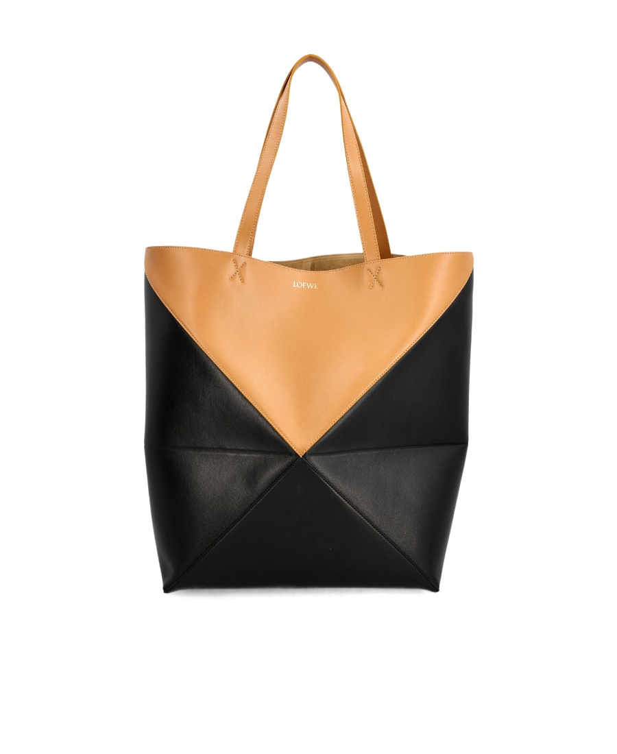 Loewe Xl Puzzle Fold Leather Tote Bag In Black
