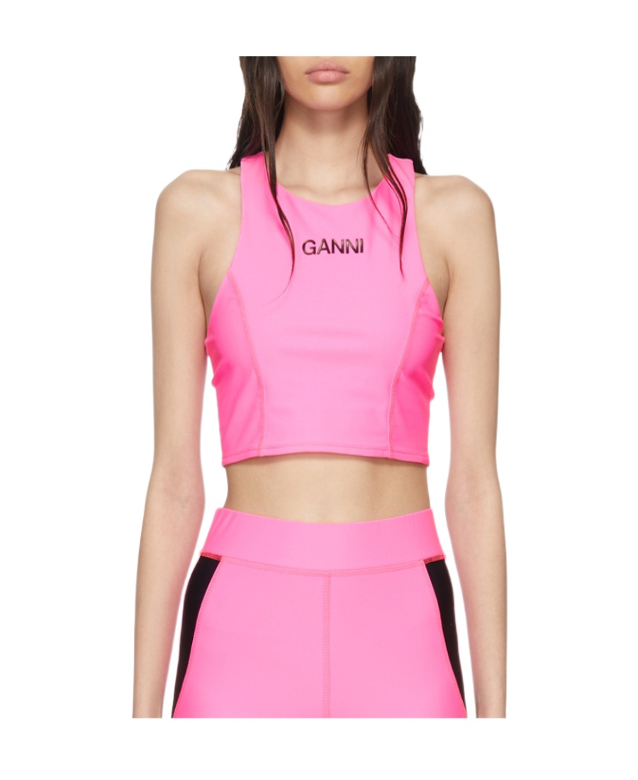 Ganni Logo Sports Vest In Pink