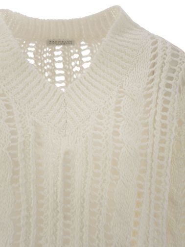 Brunello Cucinelli Cable-knit Mesh Jumper In Nude