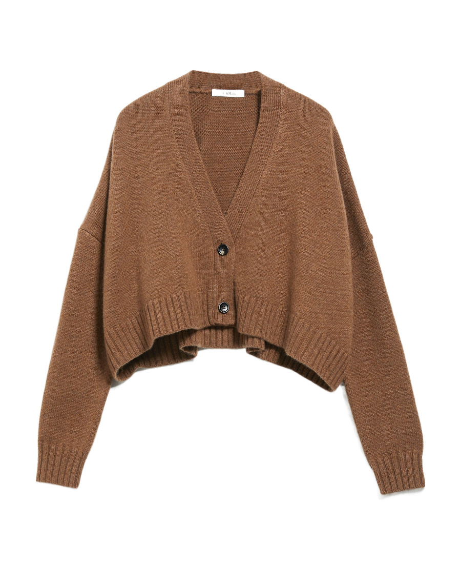 Shop Max Mara Short Cardigan Of Wool And Cashmere In Brown