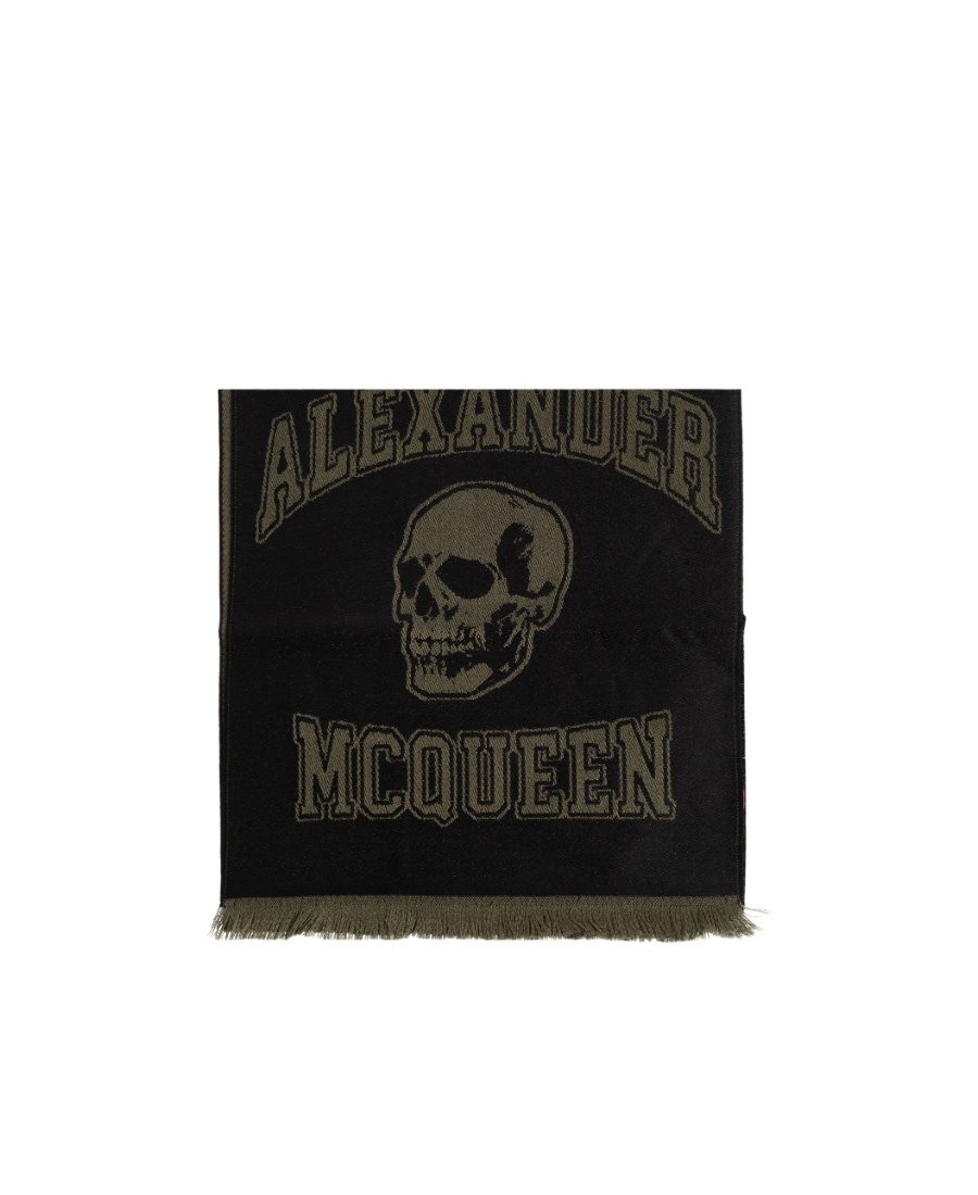 Alexander Mcqueen Logo-jacquard Wool Scarf In Black