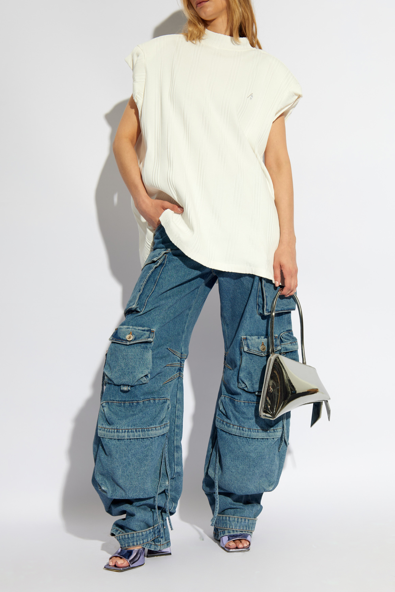 Attico Ivory Logo-raised Ribbed Top In White