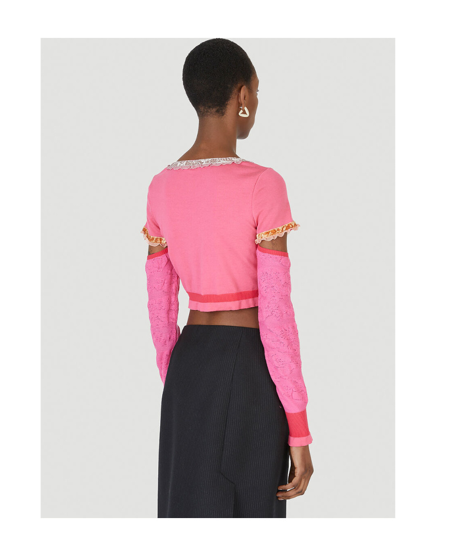 Stella Mccartney Ruffle-trim Cropped Cardigan In Pink