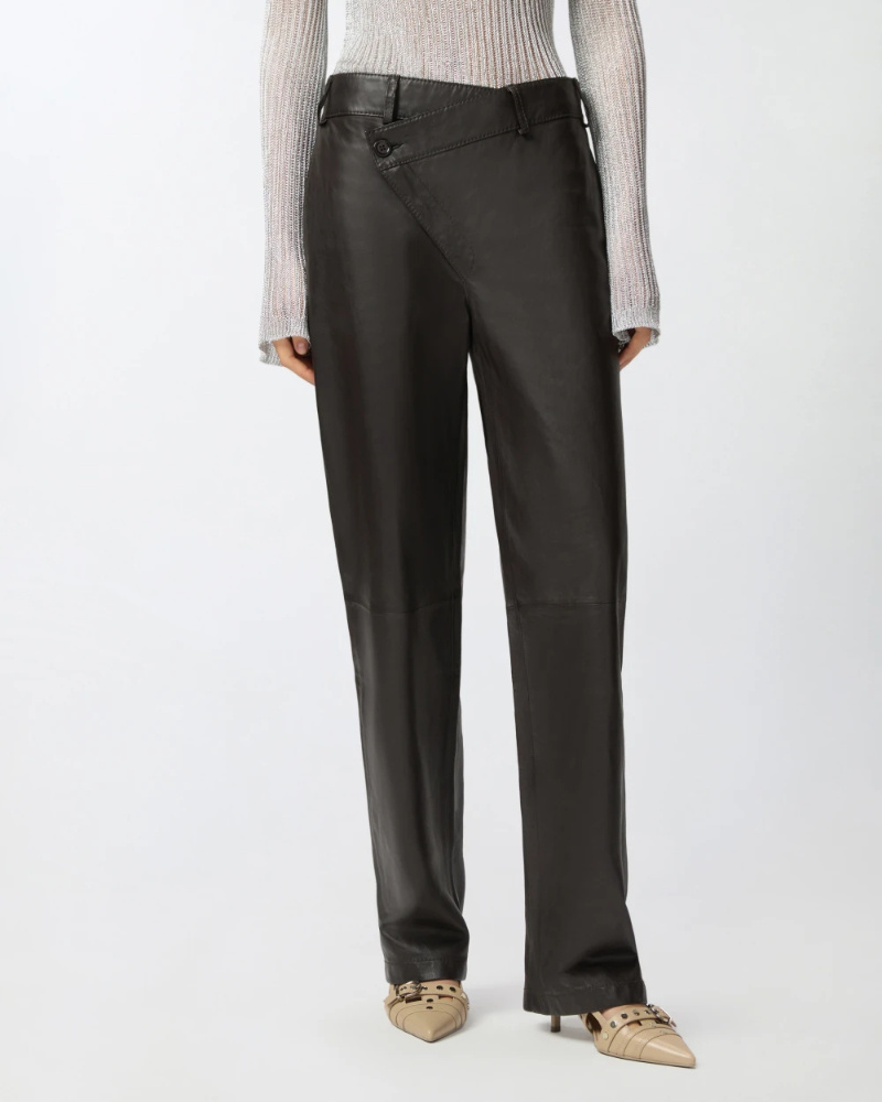 Pinko Leather Slim-fit Trousers In Black