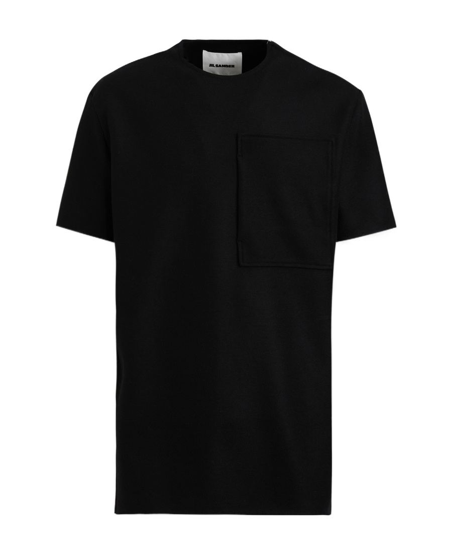Jil Sander Crewneck Wool T-shirt Flap Pocket In Black