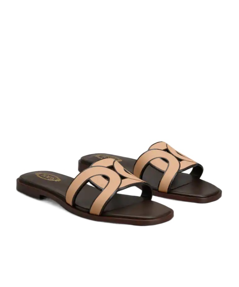 Tod's Bicolor Chain Slide Sandals In Black