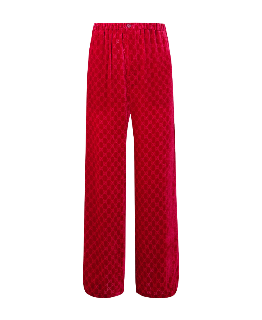 Gucci Gg-pattern Straight-leg Velvet Trousers In Red