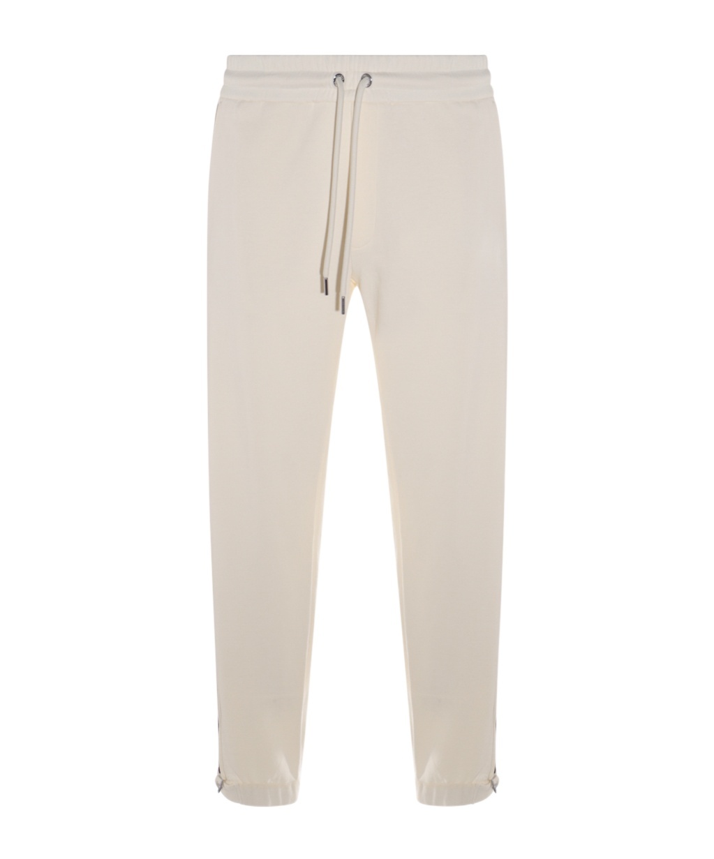 Moncler Mens Ivory Drawstring Two-slip-pockets Wide-leg Relaxed-fit Cotton-blend Trousers In White