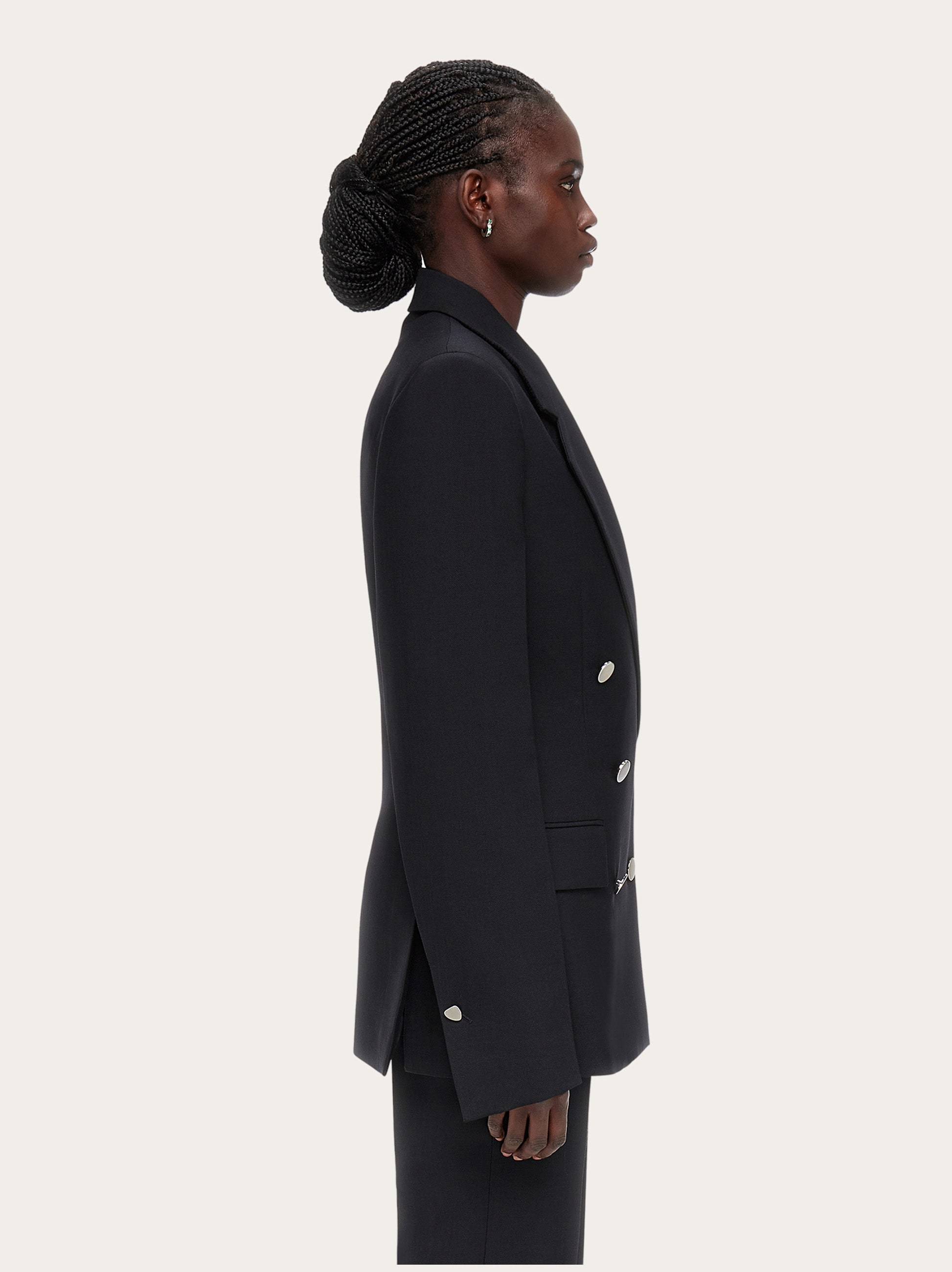 Ferragamo Double Breasted Wool Blazer In Black