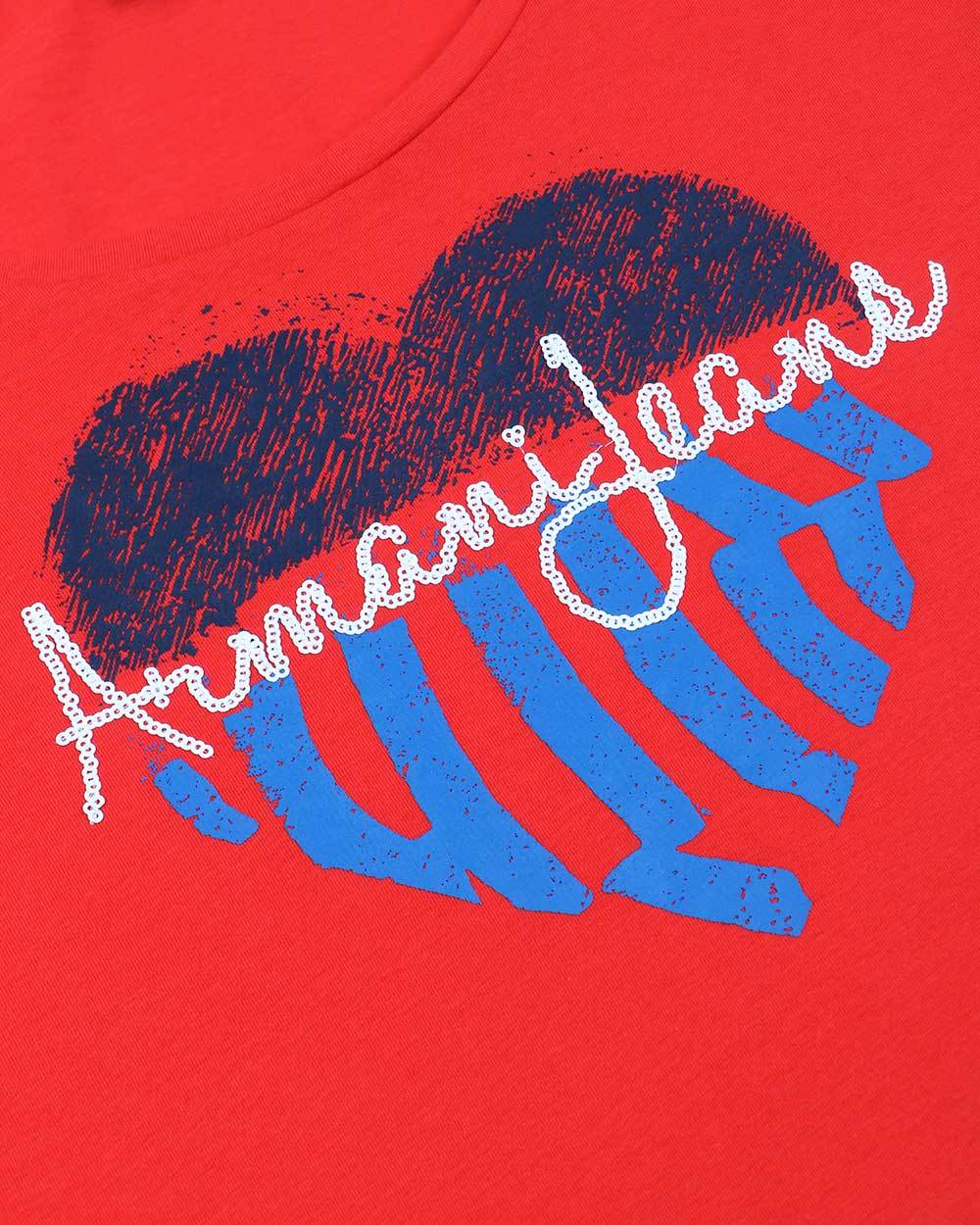 Shop Armani Jeans Round-necked Logo T-shirt In Red