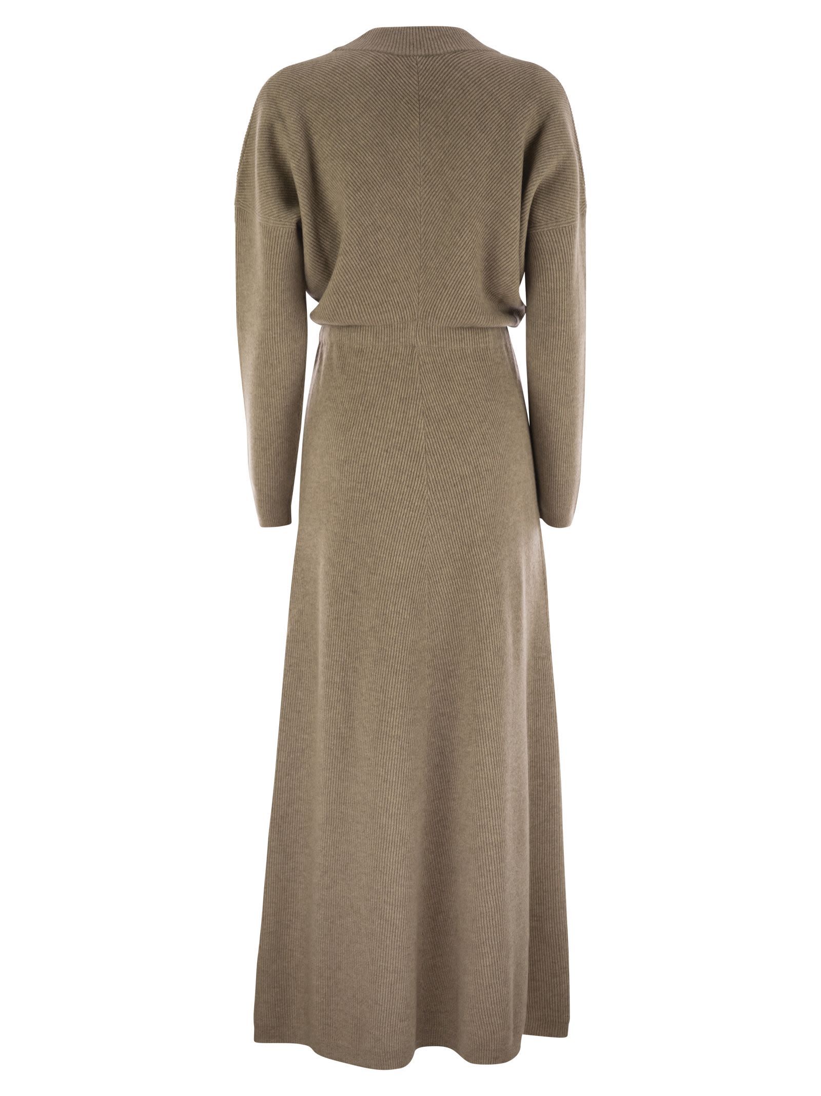 Brunello Cucinelli Ribbed-knit Maxi Dress In Brown