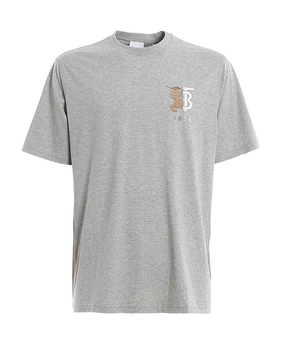 Burberry Embroidered Graphic Logo T-shirt In Gray