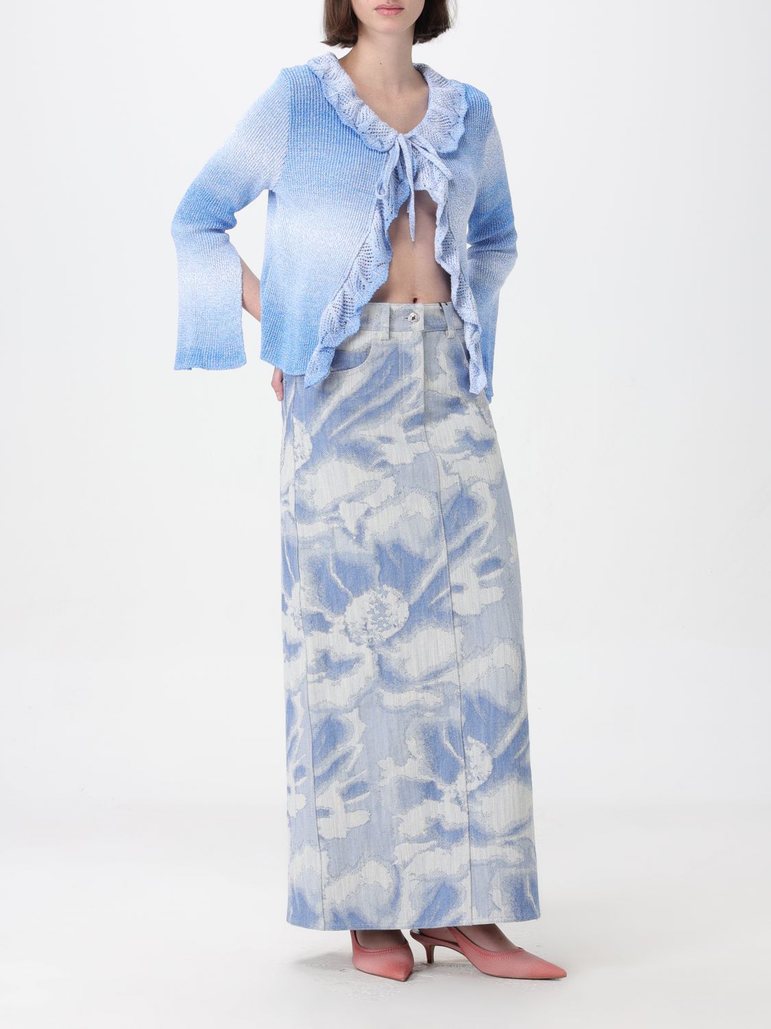 Msgm Frilled-detail Cardigan In Blue