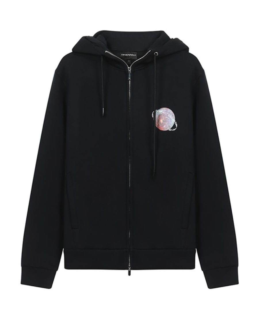 Emporio Armani Graphic-print Zip-up Hoodie In Black