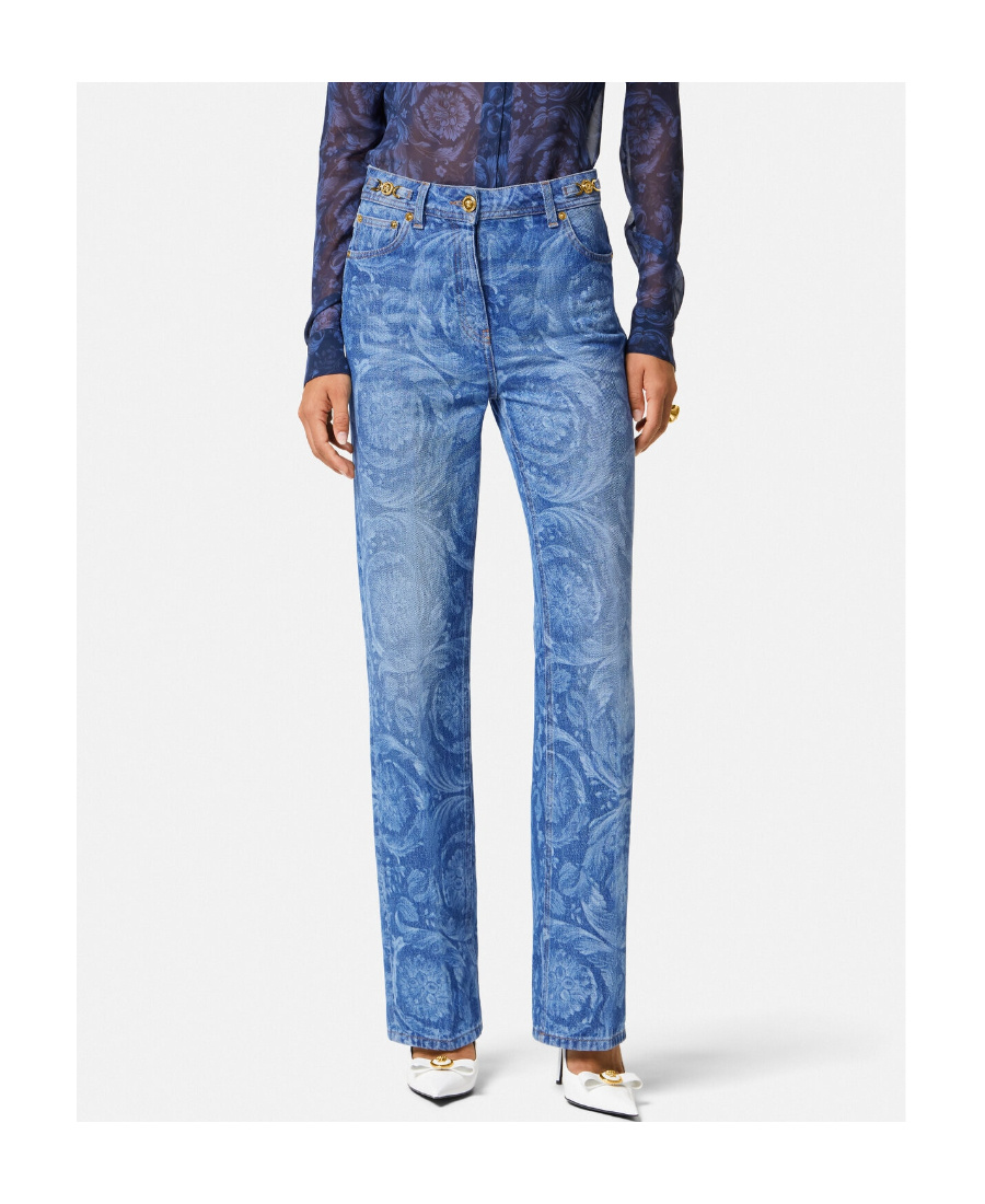 Versace Logo-patch Denim Jeans In Blue