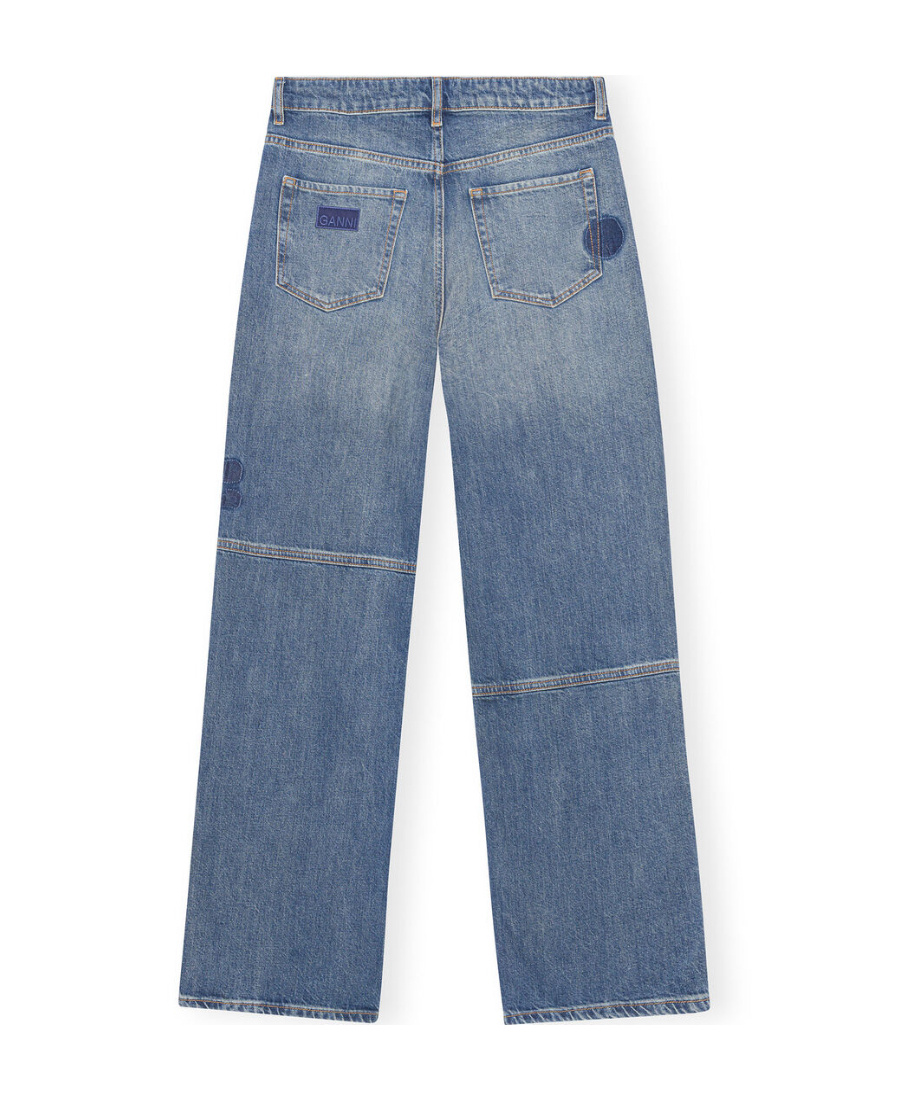 Shop Ganni Patch Izey Jeans In Blue