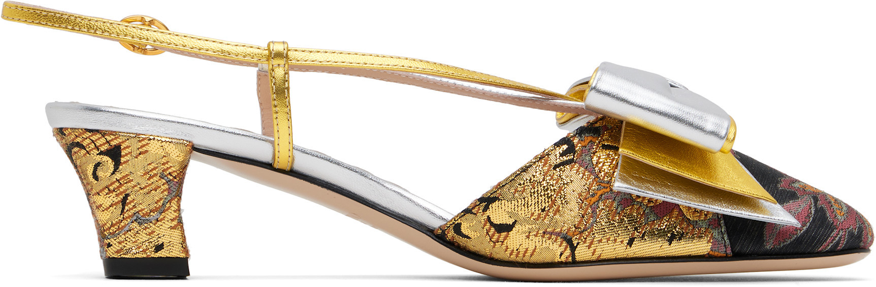 Valentino Jacquard Embroidered Bowow Pumps In Brown