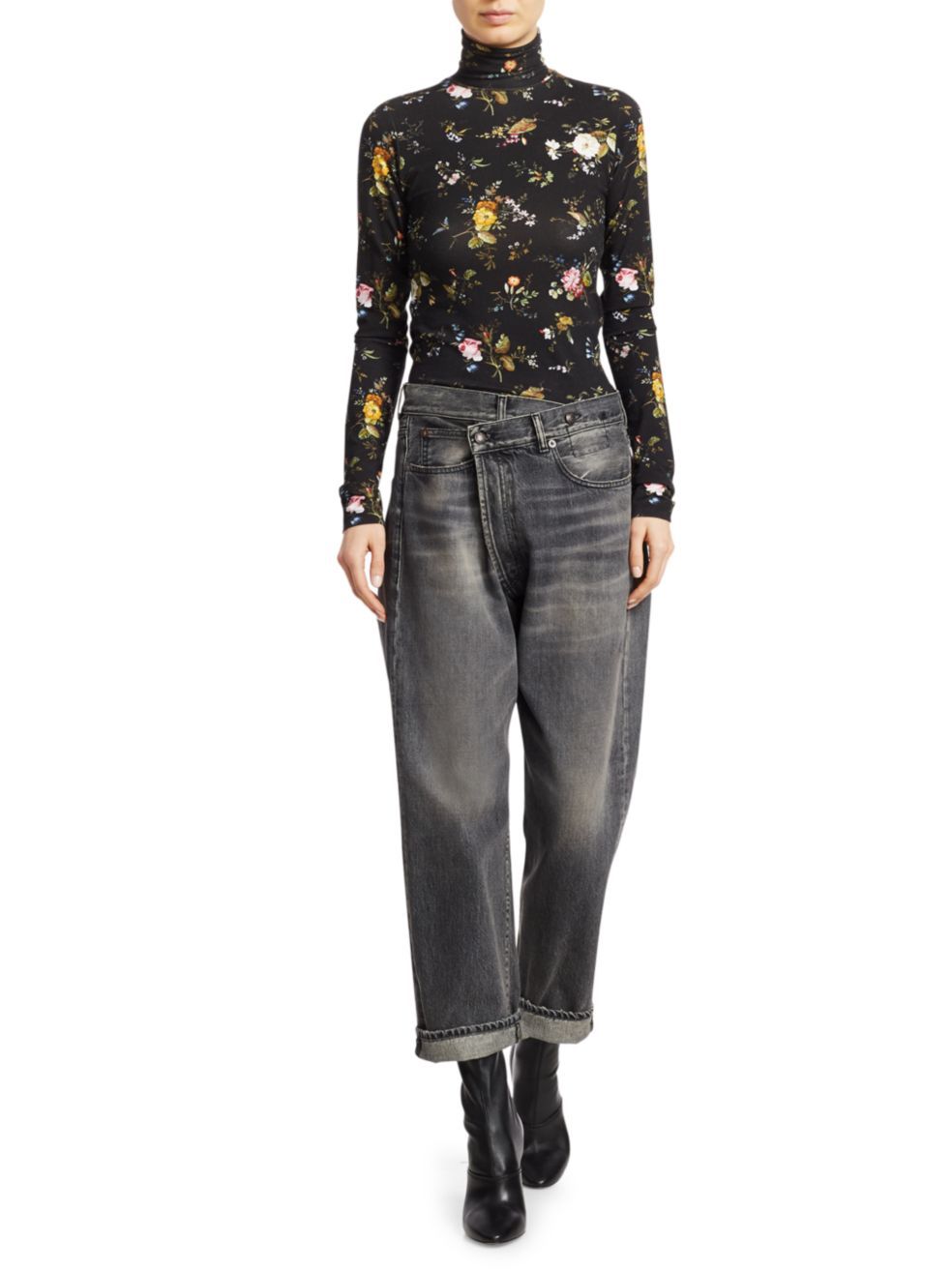 R13 Damon Pleated Wide Leg Jean In Ellery Black In Black