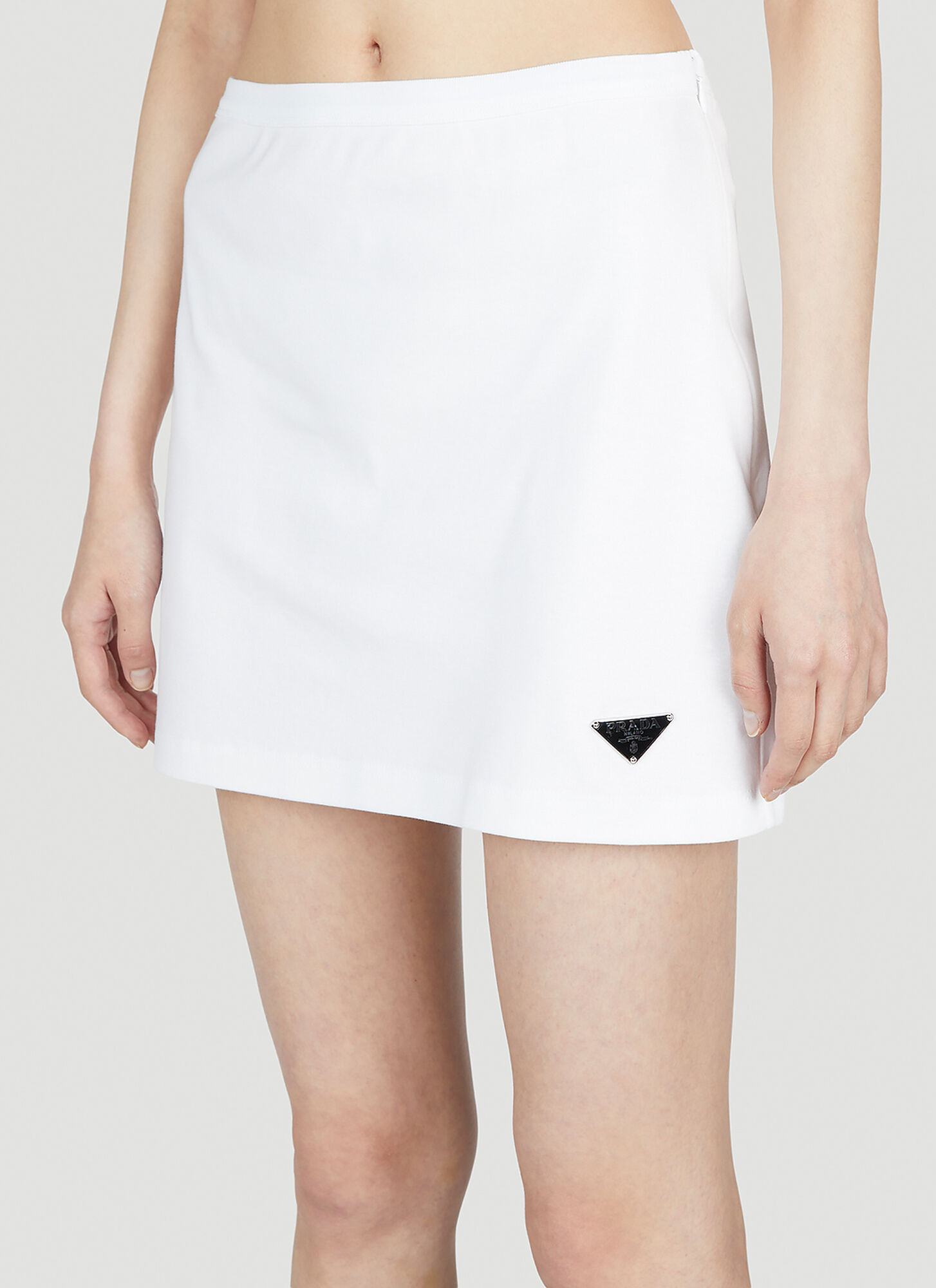 Prada Logo-plaque Cotton Miniskirt In White