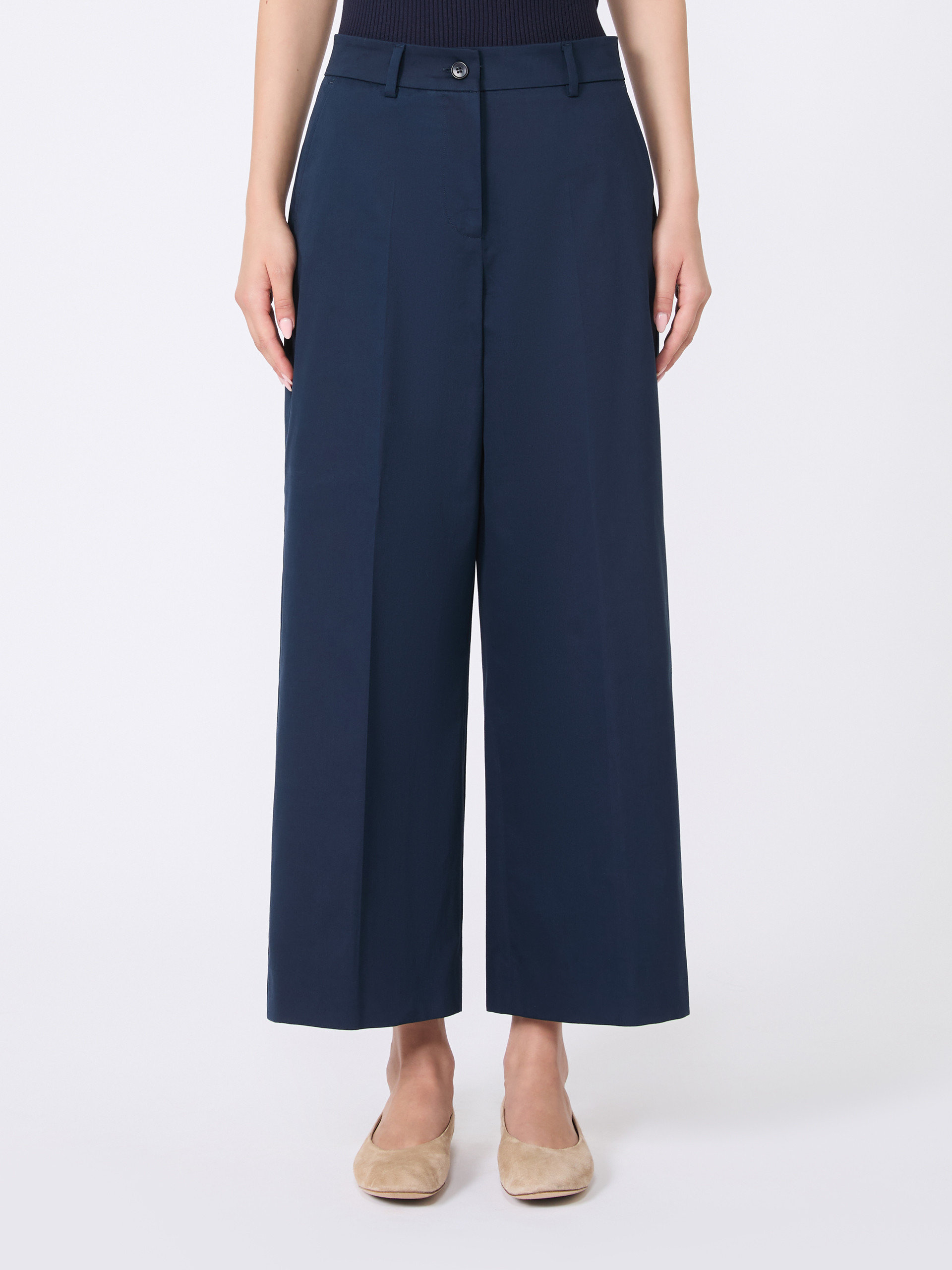 Weekend Max Mara Cotton Satin Cropped Trousers In Blue