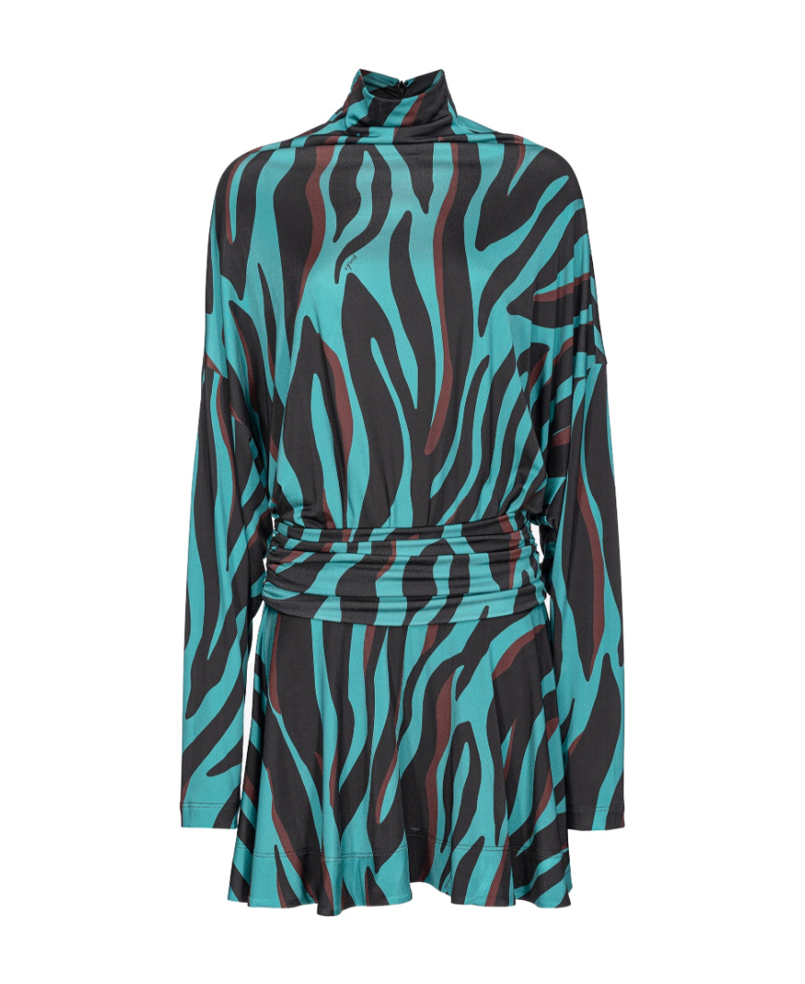 Pinko Zebra-print Belted Minidress In Black
