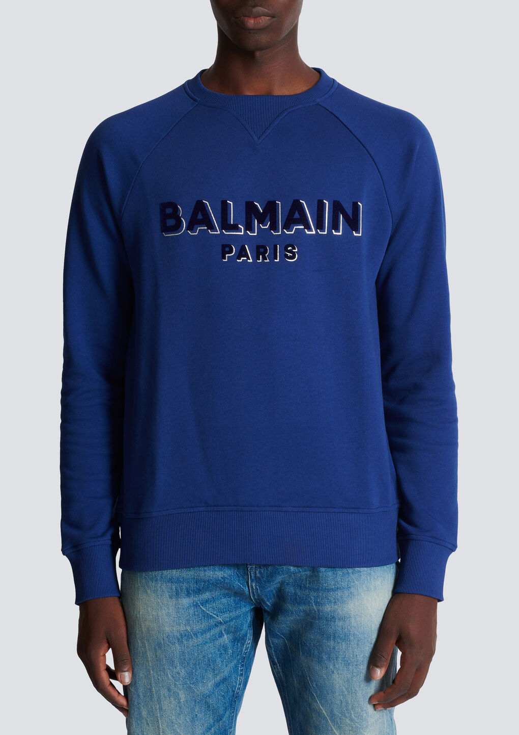 Shop Balmain Metallic Flocked  Sweatshirt In Blue