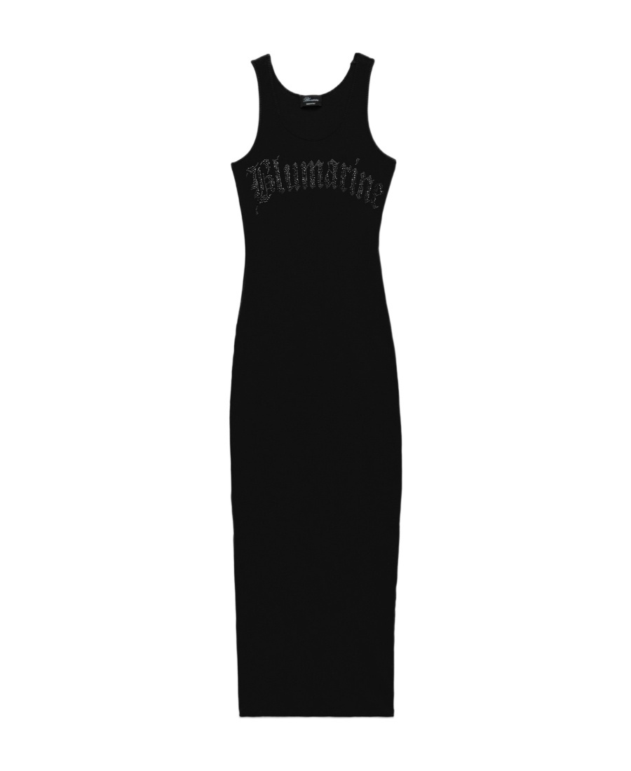 Blumarine Abito Midi Con Ricamo B Gothic In Strass In Black