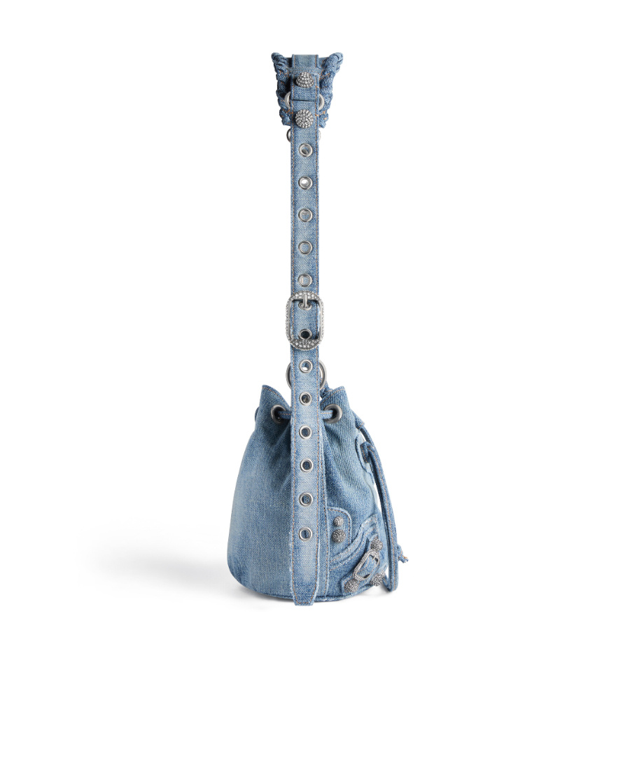 Balenciaga Green Leather Shoulder Handbag With Magnetic Closure And Metal Details In Blue