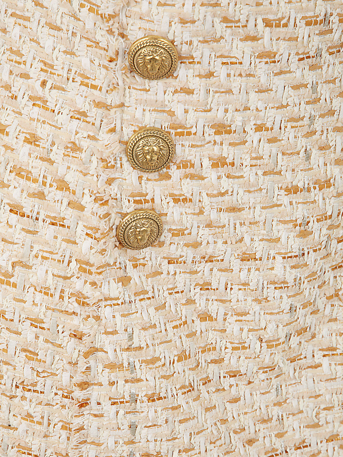 Balmain Beige Tweed Skirt With Front Golden Buttons In Cotton Blend Woman In Nude