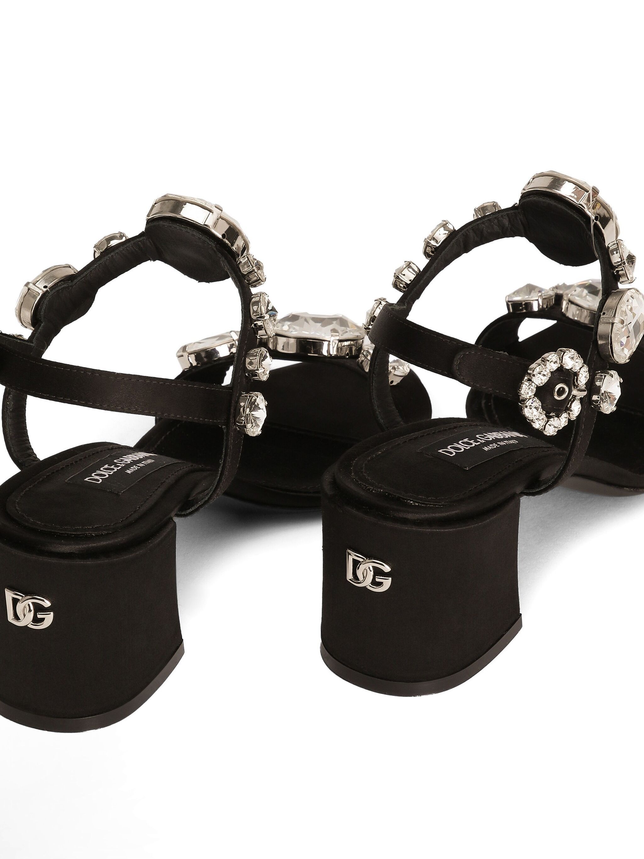 Dolce & Gabbana Satin Sandals With Gemstone Embellishment In Black