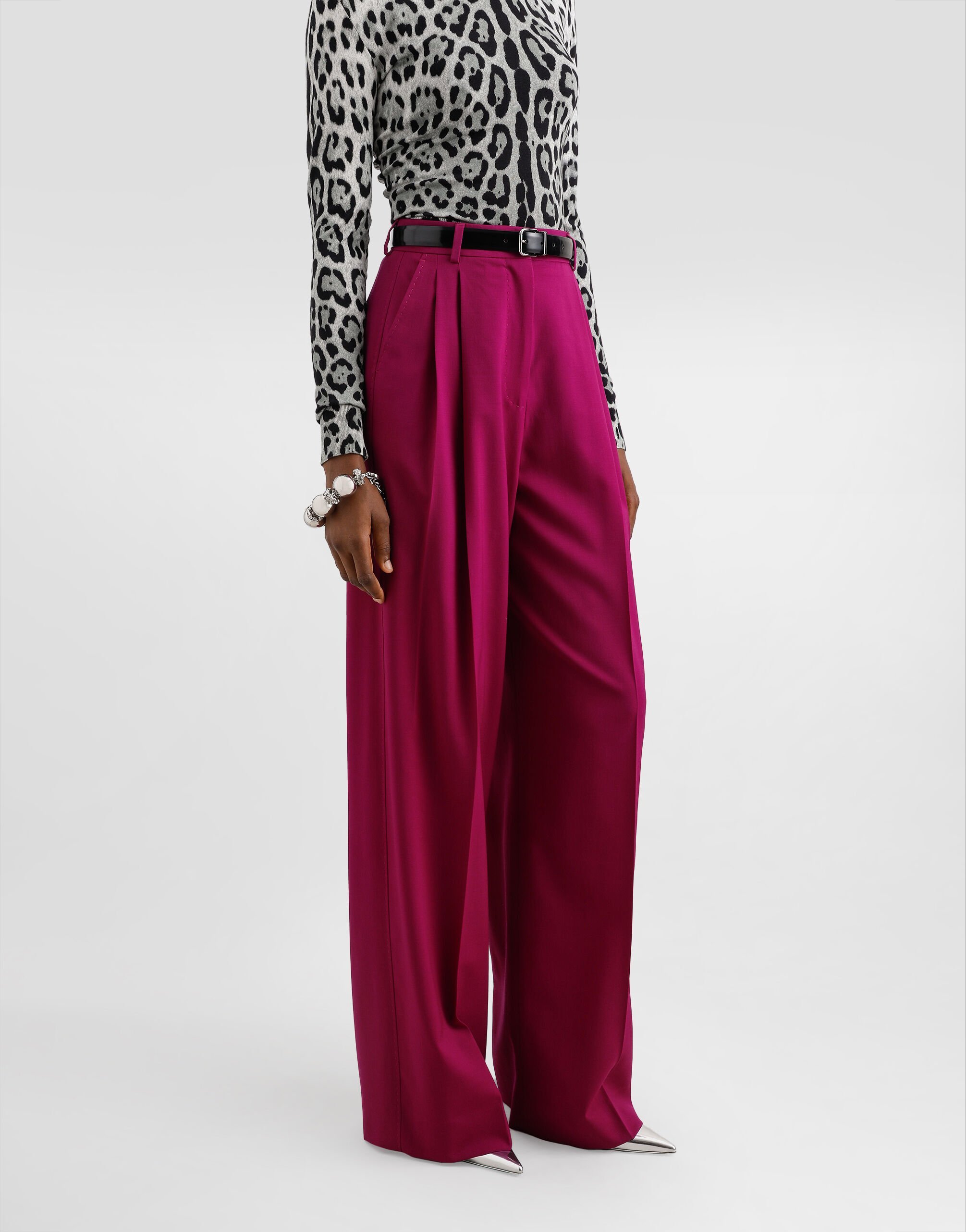 Dolce & Gabbana Wide-leg Tailored Wool Pants In Pink
